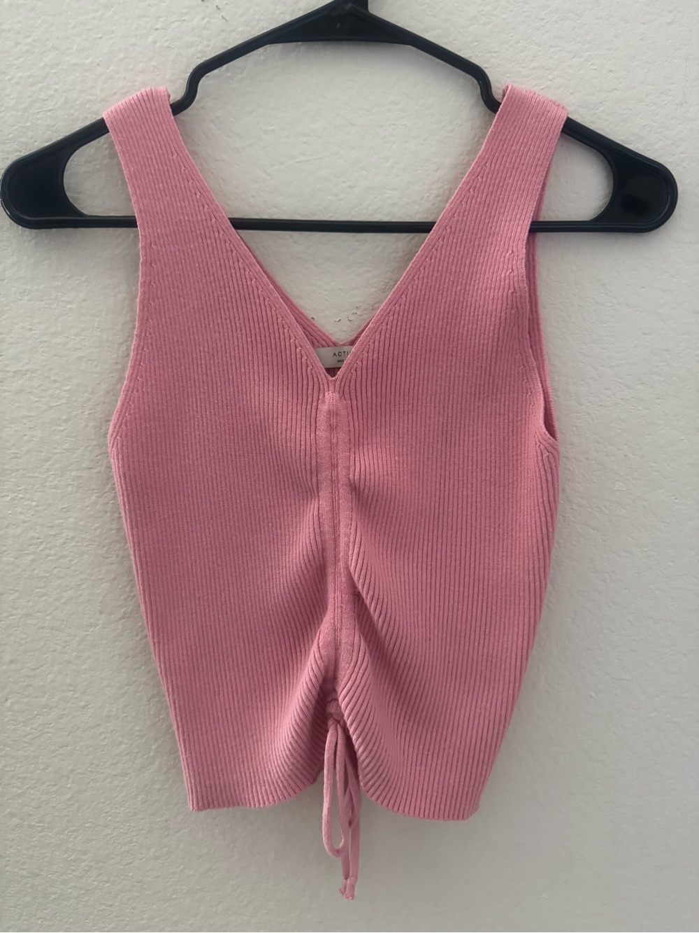 Active USA Pink Ribbed V-Neck Drawstring Tank